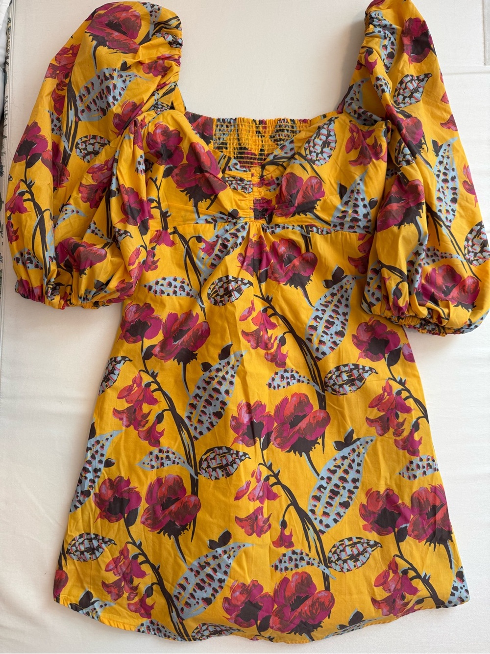 A.L.C. Yellow Mini Dress with Pink Floral Print